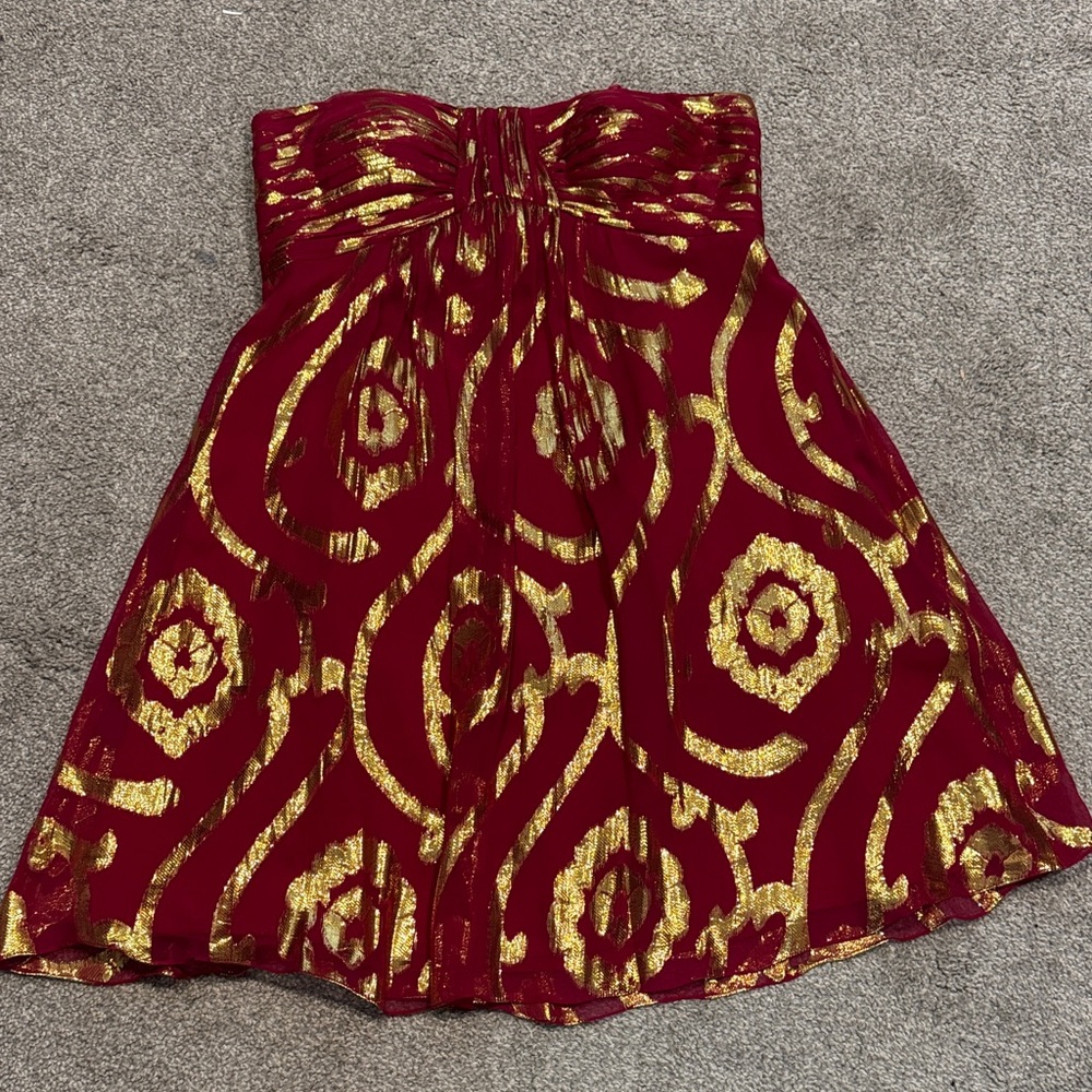 Oleg Cassini Fuchsia and Gold A-Line Dress